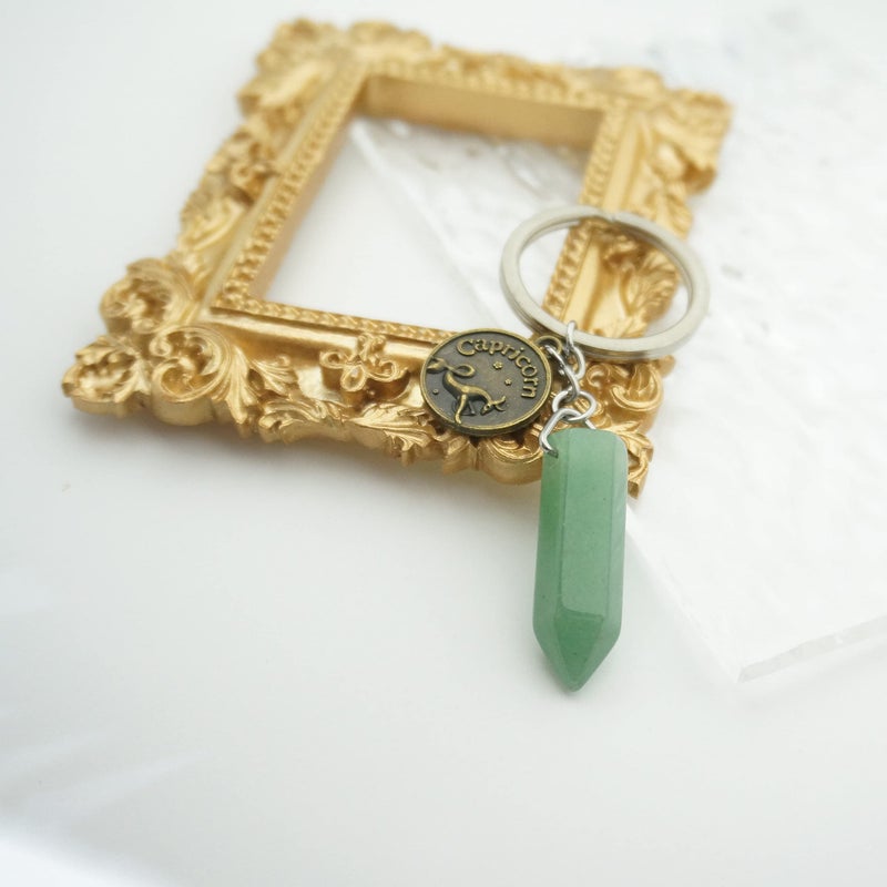 ZUOPIPI Zodiac Crystal Stone Keychain Natural Rose Stone/Red Agate/Aventurine Healing Crystal Keychain (Capricorn) - Image 3